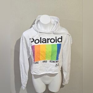 Polaroid Crop Top Graphic Hoodie White Women's Size Medium